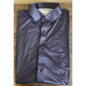 Collars Co Mens Dress Collar Polo XL Navy Blue White Dot Button Down Shirt NEW
